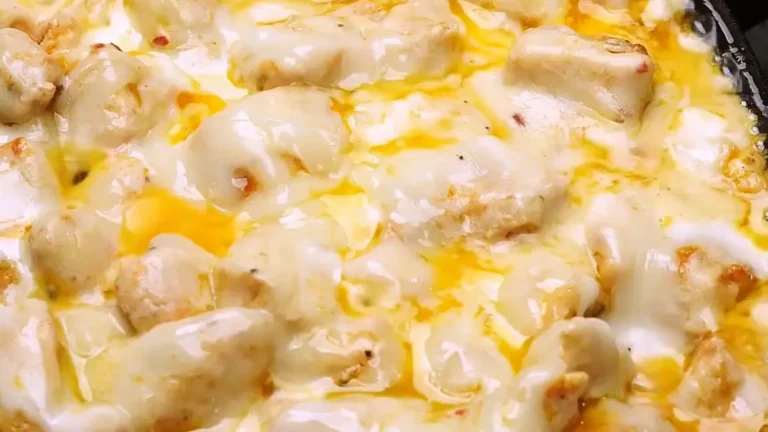 Delicious Cheesy Sizzling White Sauce Garlic Chicken ready to serve